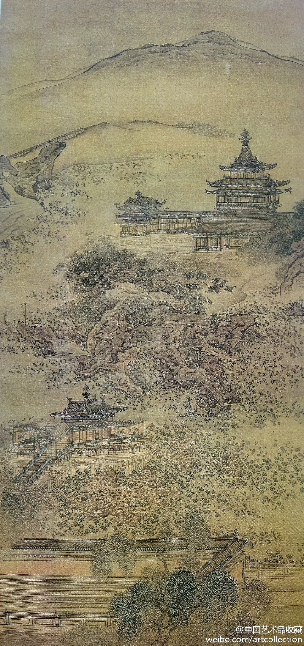 【清 袁耀《汉宫夏景图】轴,绢本设色 97×51cm.