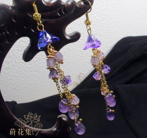 【莳花集】惊鸿照影-紫水晶玉髓渐变色流苏耳