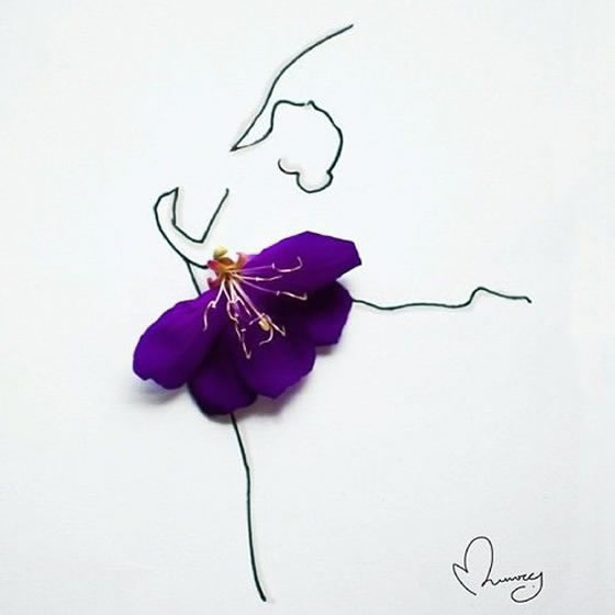 插画# 来自马来西亚艺术家limzy的创意花卉插画作品,将水彩和花瓣相
