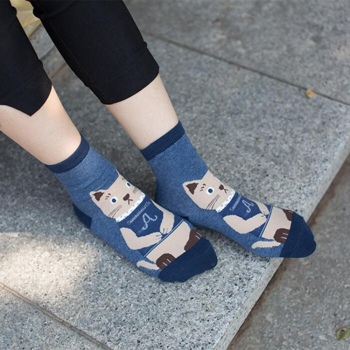 日系复古卡通猫仆女士中筒袜 创意袜全棉纯棉