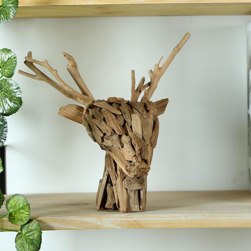 纯手工动物桌面摆件木质鹿头创意家居客厅咖啡厅摆饰