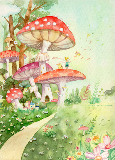 蘑菇-toxiaoke_插画,绘本,水彩,手绘,童话_涂鸦王国插画