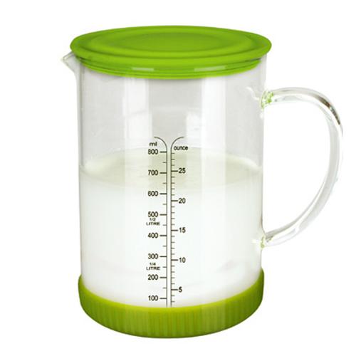 居元素玻璃储奶杯 微波炉刻度水杯 大容量牛奶杯带盖创意果汁杯子