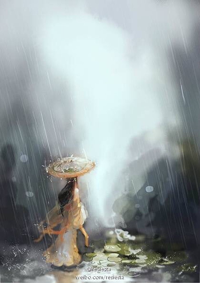 插画手绘 意境 长发 文化艺术 壁纸 美女/帅哥 发型 背影 古风 插画