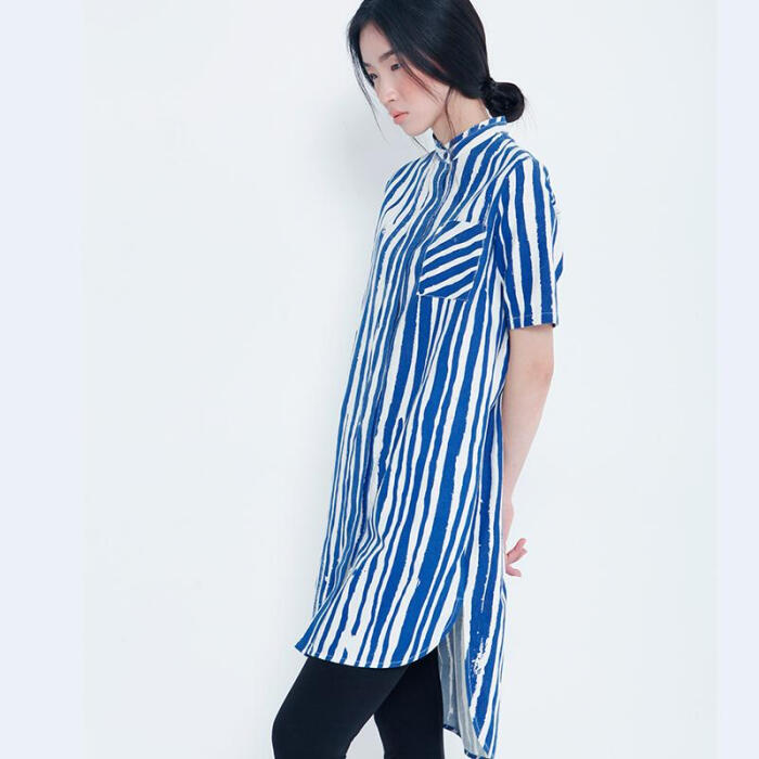 有耳uare 流水2015夏 暗门襟前短后长设计 长款