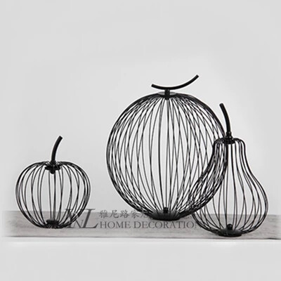 简约现代黑色铁艺水果摆件现代风格创意铁艺几何苹果摆件工艺品