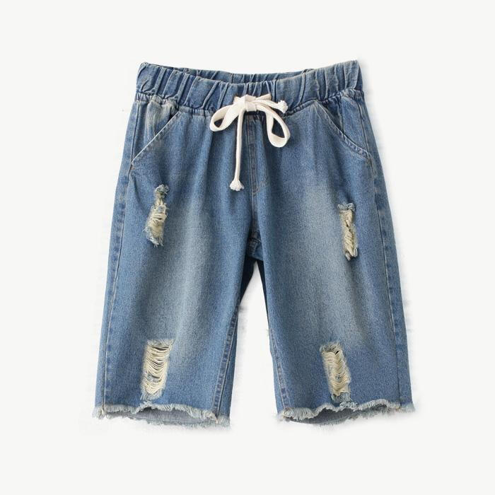 大小说家日系复古牛仔短裤男夏薄款破洞潮纯棉