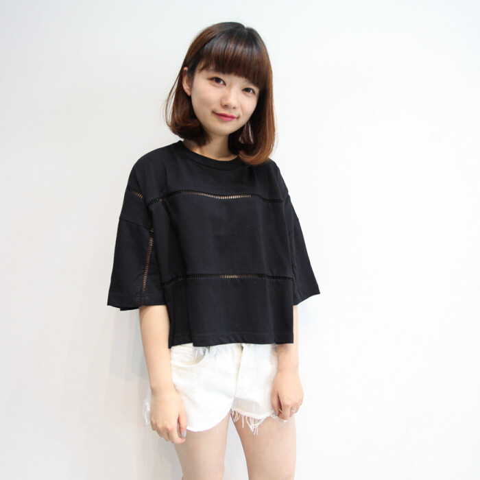 SO WHAT 韩国单 宽松蝙蝠袖简约黑色镂空短