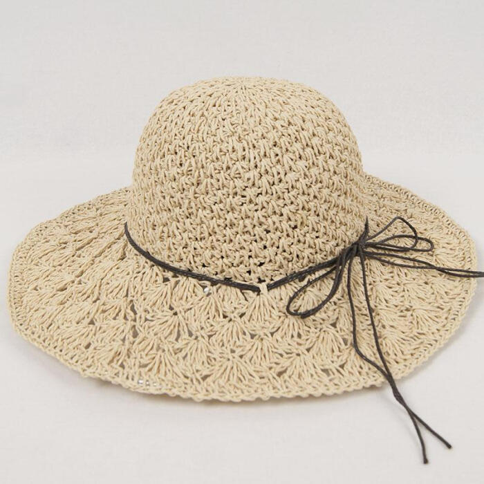 夏天出游旅行女帽子 优雅气质手工钩织纸草帽大沿遮阳帽大檐帽