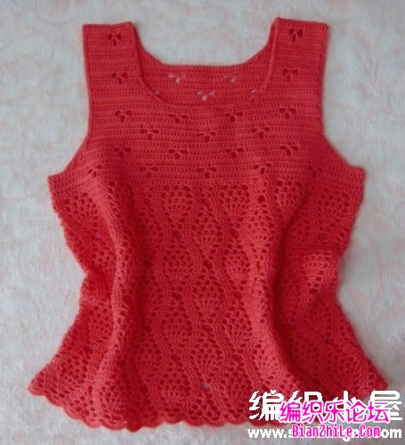 棉线钩织简洁红色菠萝背心或儿童背心裙-编织