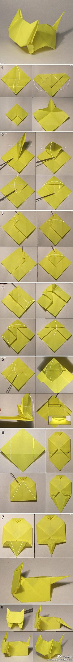 折纸教程# 【可爱小猫折纸】 是不是很口