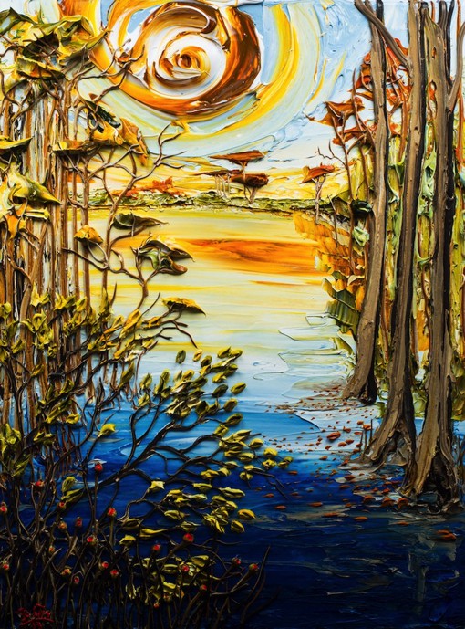 来自美国艺术家justin gaffrey的唯美立体风景油画作品欣赏,颜料层层