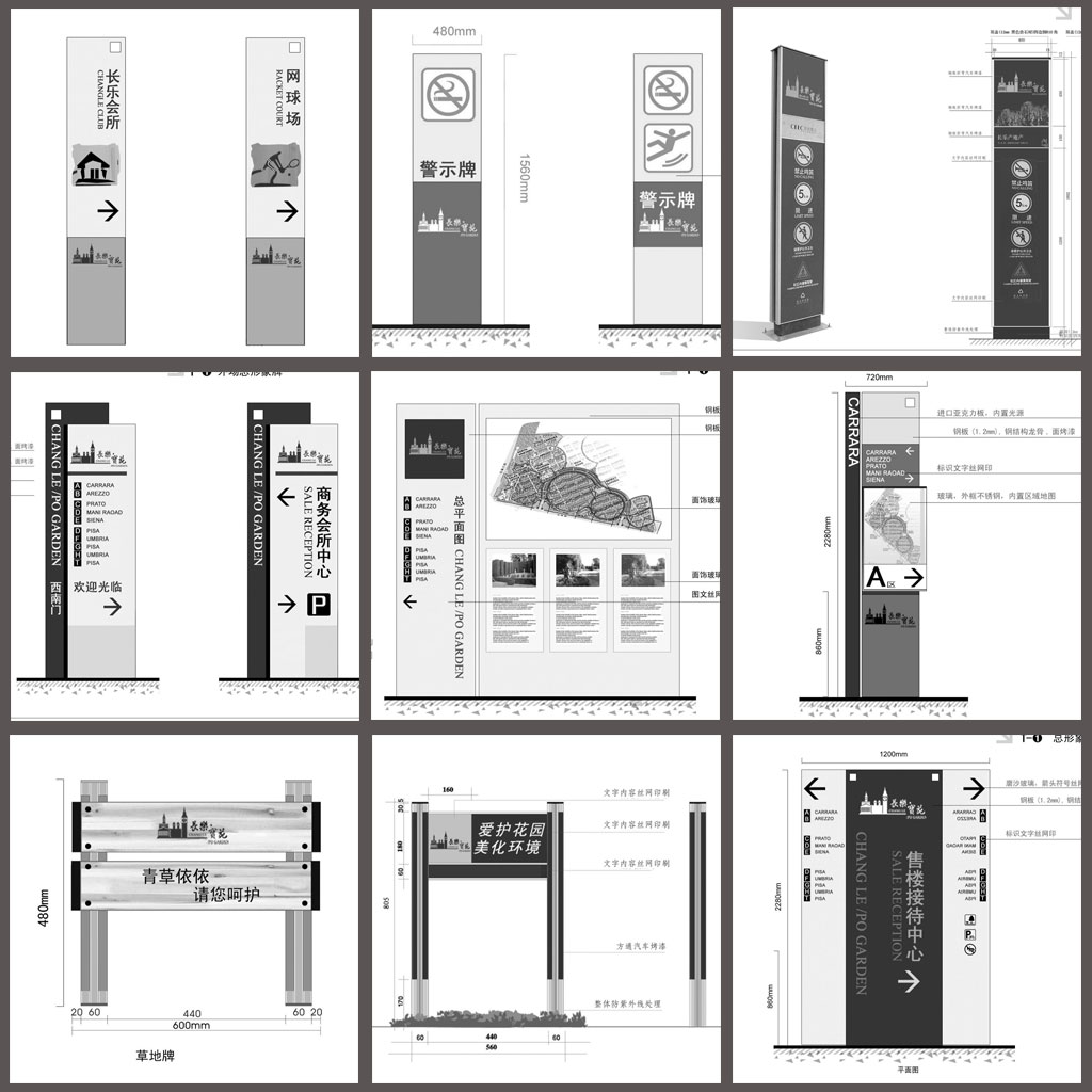 警示牌 区域指示牌 总平面图 草地牌 多项指示牌 功能指示牌logo设计