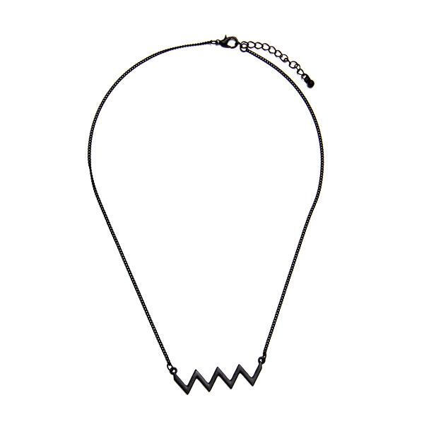 夏天家设计原创极简约曲线波纹线条哑光磨砂黑色金属锁骨项链
