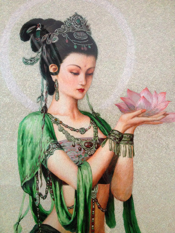 太阳阁绣庄苏绣成品精品60*70纯手工刺绣人物敦煌古典美女装饰画
