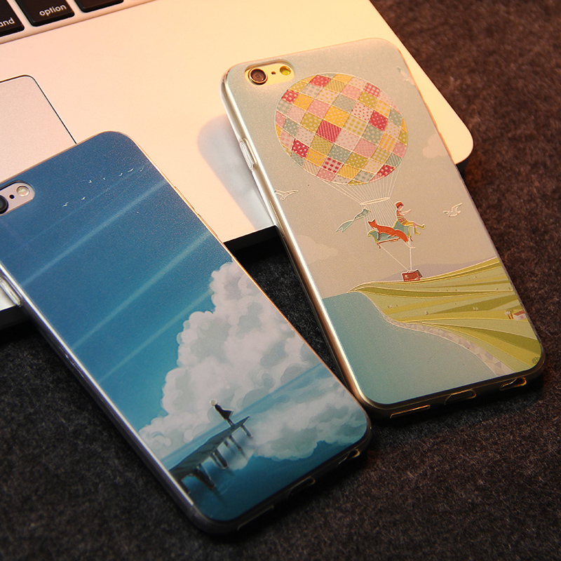 创意清新蓝天iphone6手机壳5s 硅胶套 苹果6 plus手机套浮雕外壳