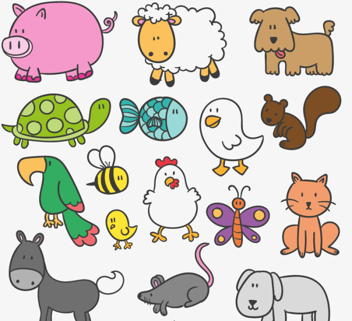 16款卡通动物设计矢量图,素材格式:ai,素材关键词:绵羊,家畜,鸭子