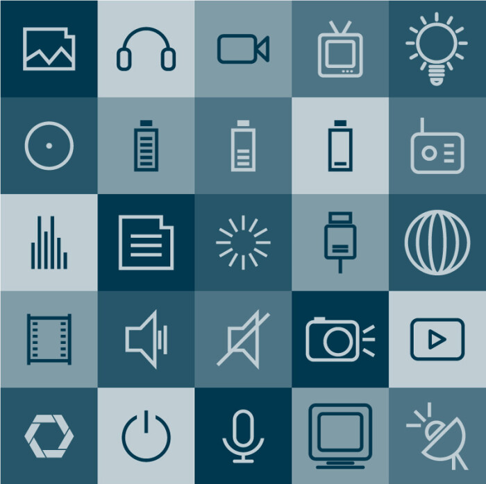 素材格式:ai,素材关键词:图标,数码产品,收音机,相片,摄影,音乐,电源