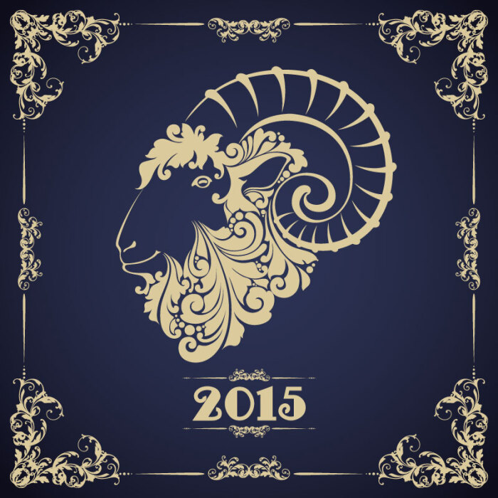 古典羊头新年贺卡矢量素材,素材格式:eps,素材关键词:花纹,新年,2015
