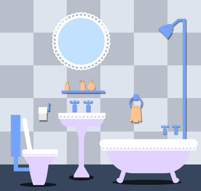 素材格式:ai,素材关键词:镜子,浴缸,卫生间,浴室,洗漱用品
