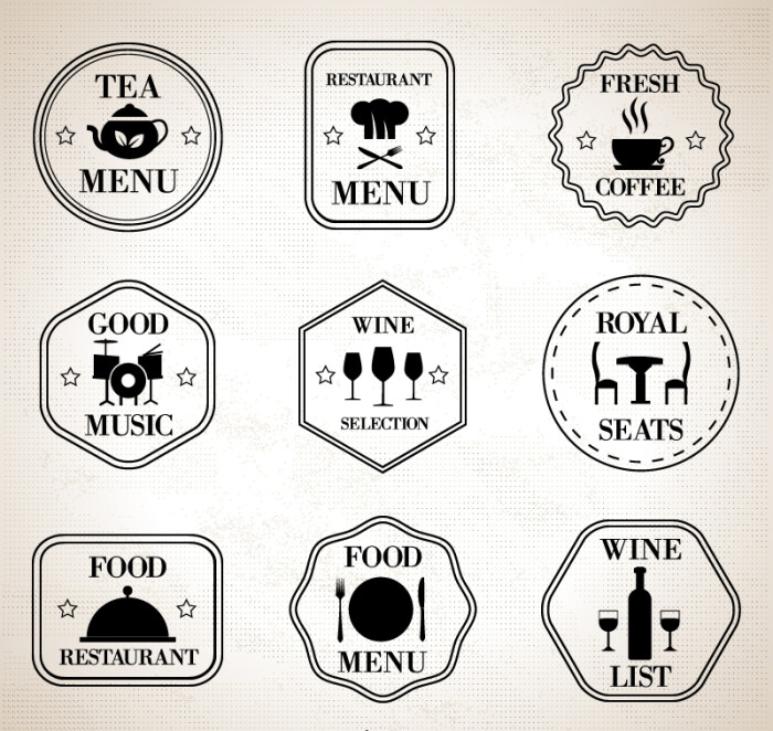 9款简洁餐厅标签矢量素材,素材格式:ai,素材关键词:咖啡,标签,菜单