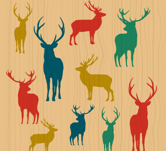 10款彩色驯鹿设计矢量素材,素材格式:ai,素材关键词:木纹,驯鹿,麋鹿