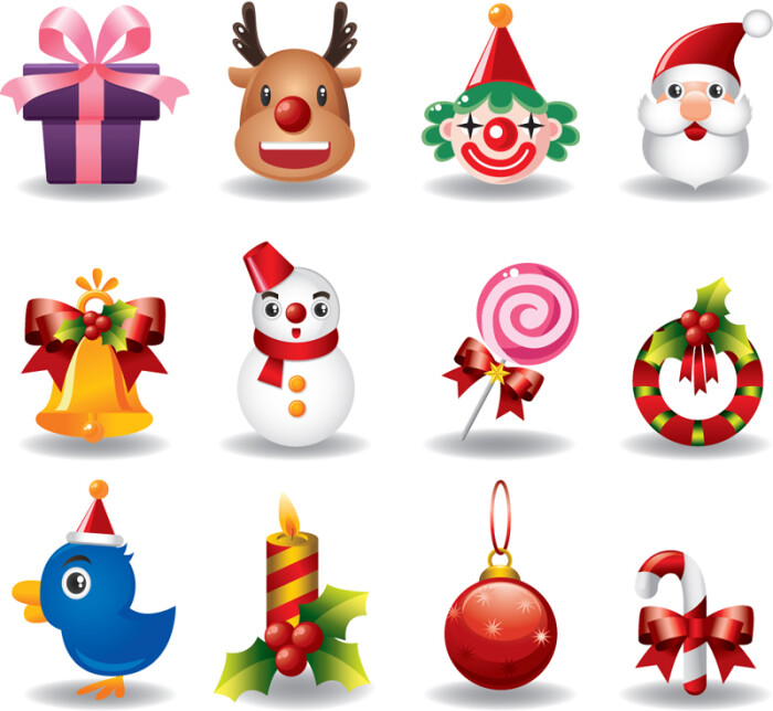 素材格式:ai,素材关键词:图标,花环,鸟,蜡烛,圣诞节,圣诞吊球,拐棍糖