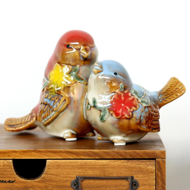 优贝家高端陶瓷情侣鸟 工艺品结婚礼物 创意办公室客厅装饰品摆件