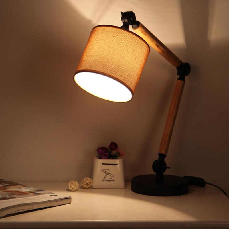 现代简约卧室床头灯北欧原木可调节复古台灯吧台书房台灯个性桌灯