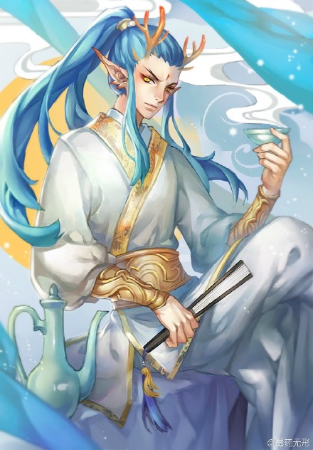 西游记之大圣归来#终于画完西海龙王三太子敖烈的拟人了,喝酒吟诗不