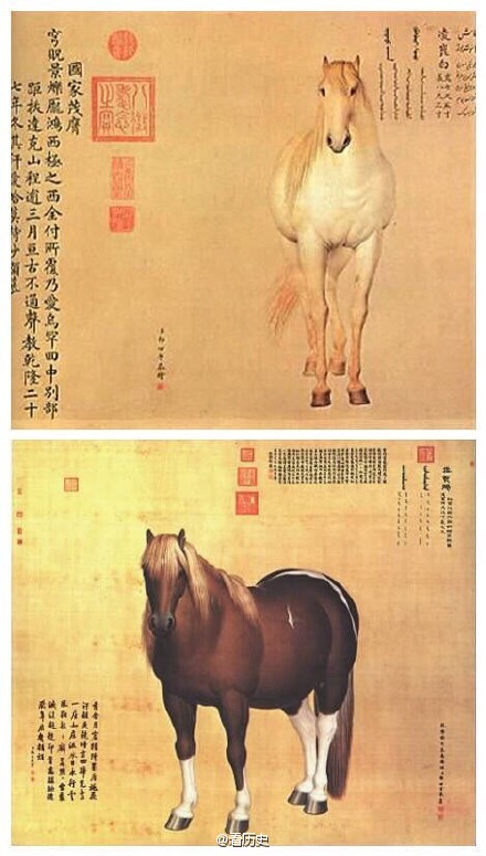 【宫廷画师郎世宁的十大骏马图 】据《国朝院画录》的记载,乾隆八年