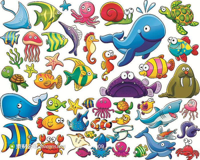 卡通可爱海洋动物矢量素材