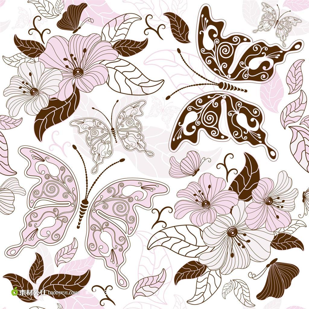 蝴蝶 花藤 花纹