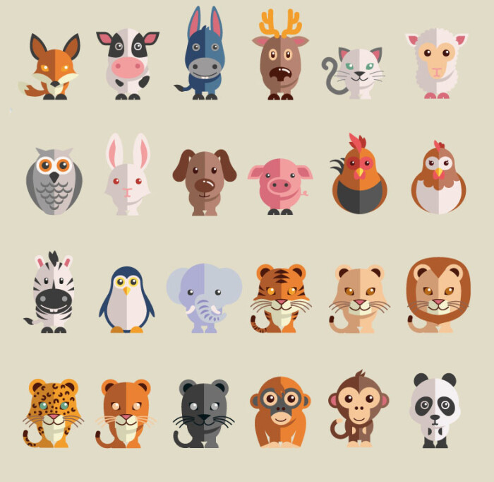 24款可爱卡通动物矢量素材,素材格式:ai,素材关键词:兔子,动物,猫头鹰