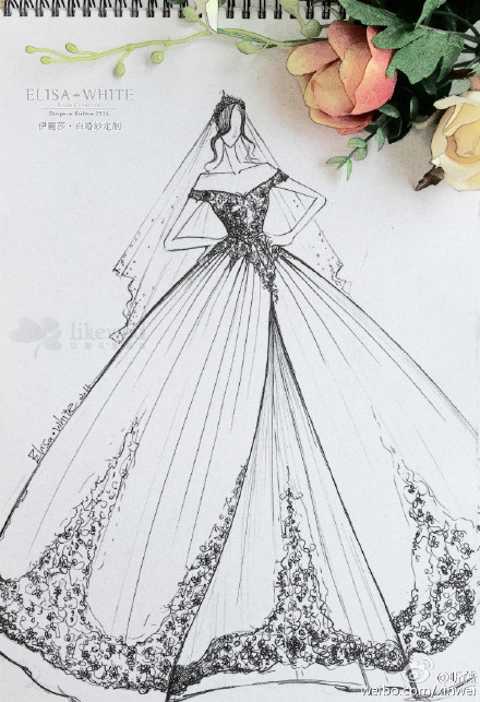 手绘设计婚纱_手绘婚纱礼服设计图稿(2)