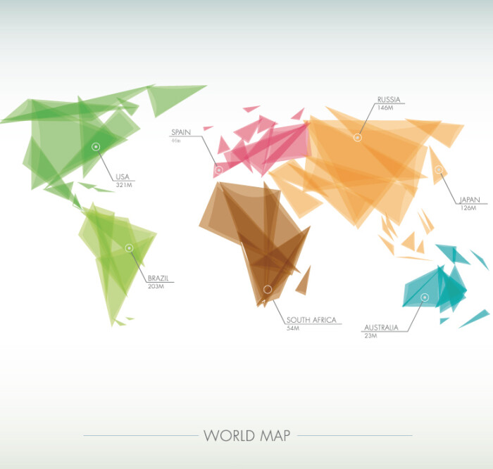 清新彩色世界地图矢量素材,素材格式:ai,素材关键词:几何形,世界地图