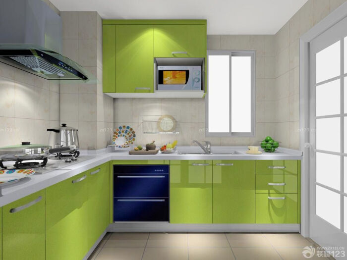 家庭用绿色橱柜设计图_装修123效果图