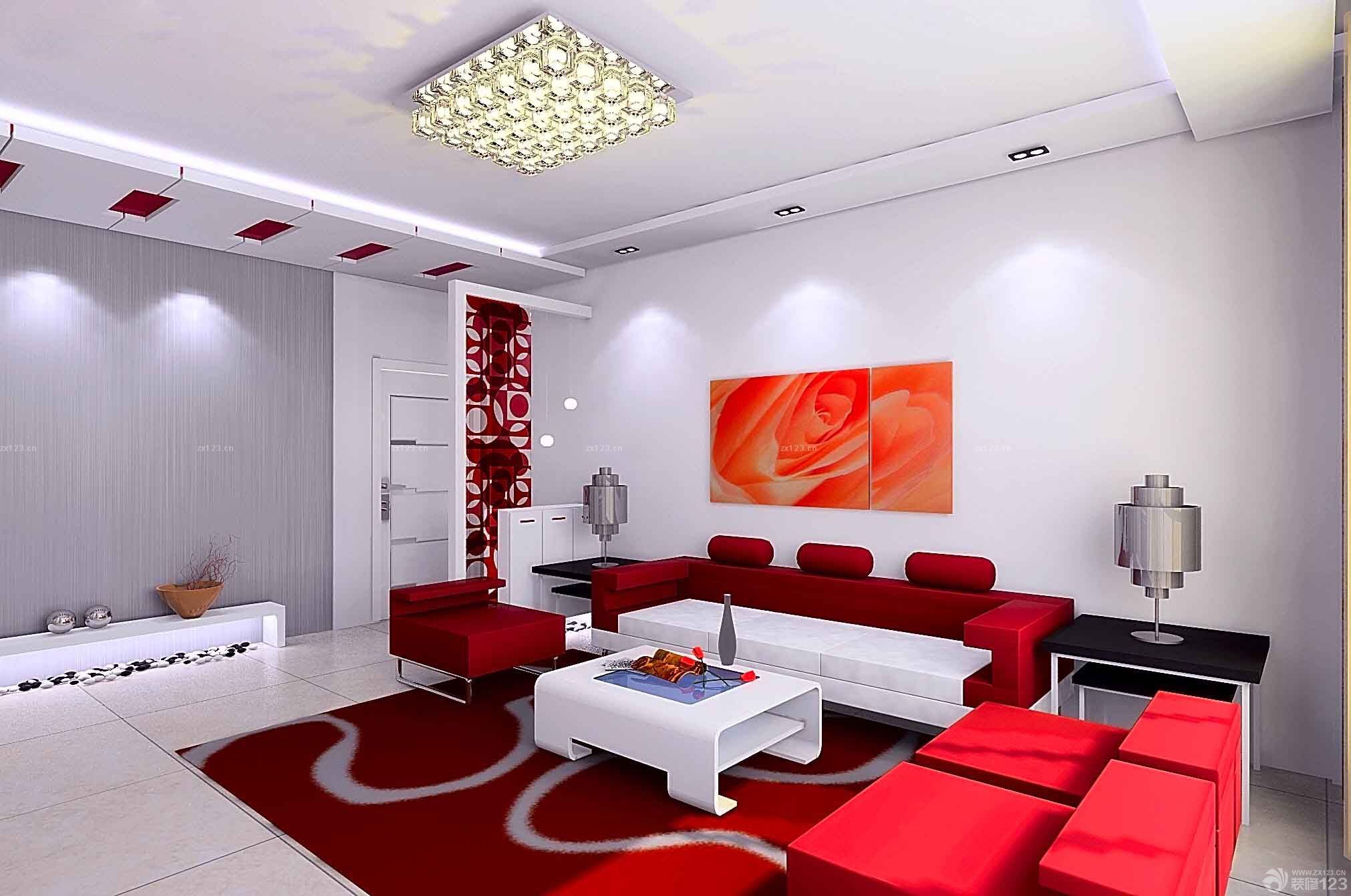 140平米婚房客厅红色布艺沙发装修效果图片