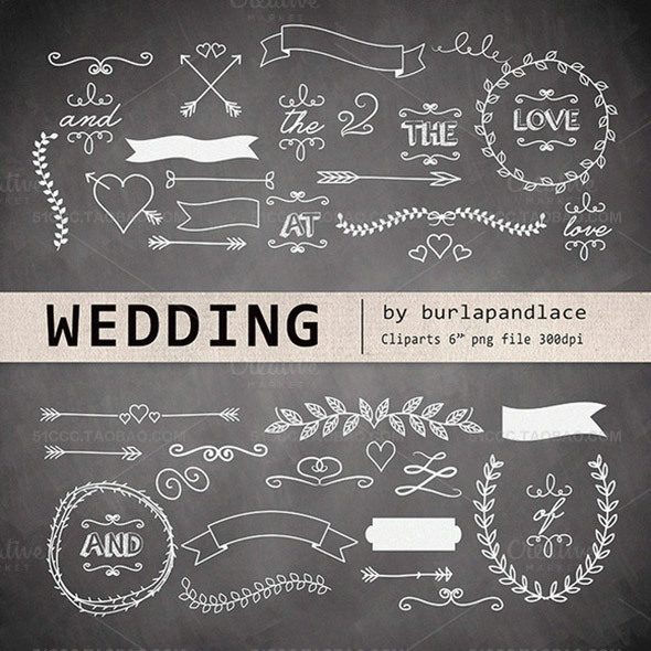 chalkboard wedding cliparts 黑板画绘画插图模板设计源文件素材