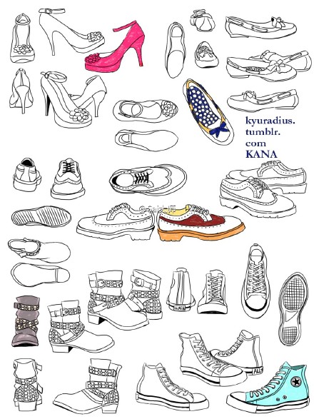 绘画学习# 【超多鞋子的素材参考】 平底便鞋,运动鞋,靴子等各种款式