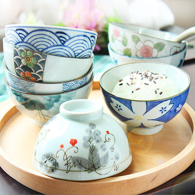日式和风釉下彩米饭碗 小清新手绘水墨画 特色创意酒店餐具陶瓷碗