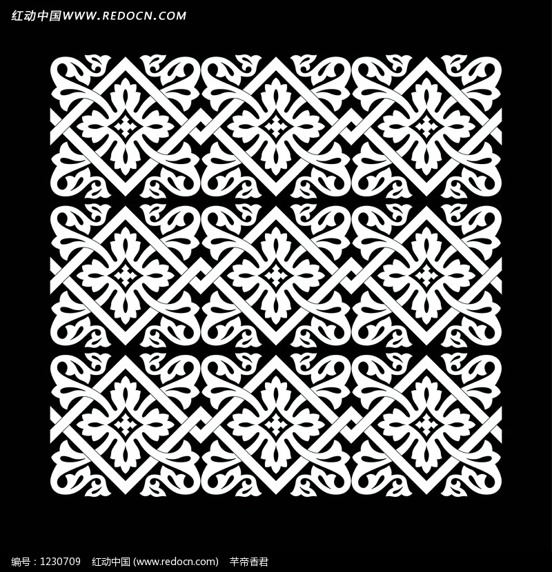 方形花纹四方连续黑白图案图片