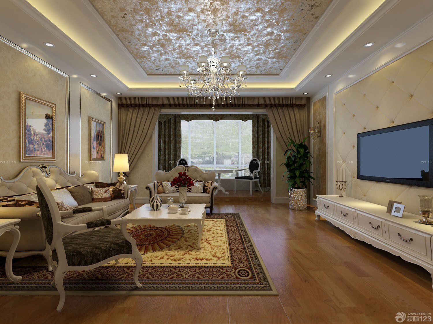欧式客厅天花板装潢设计效果图片