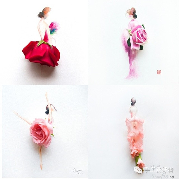 采用精心放置的鲜花和花瓣作为美丽的时装礼服的轮廓,来创作出这系列