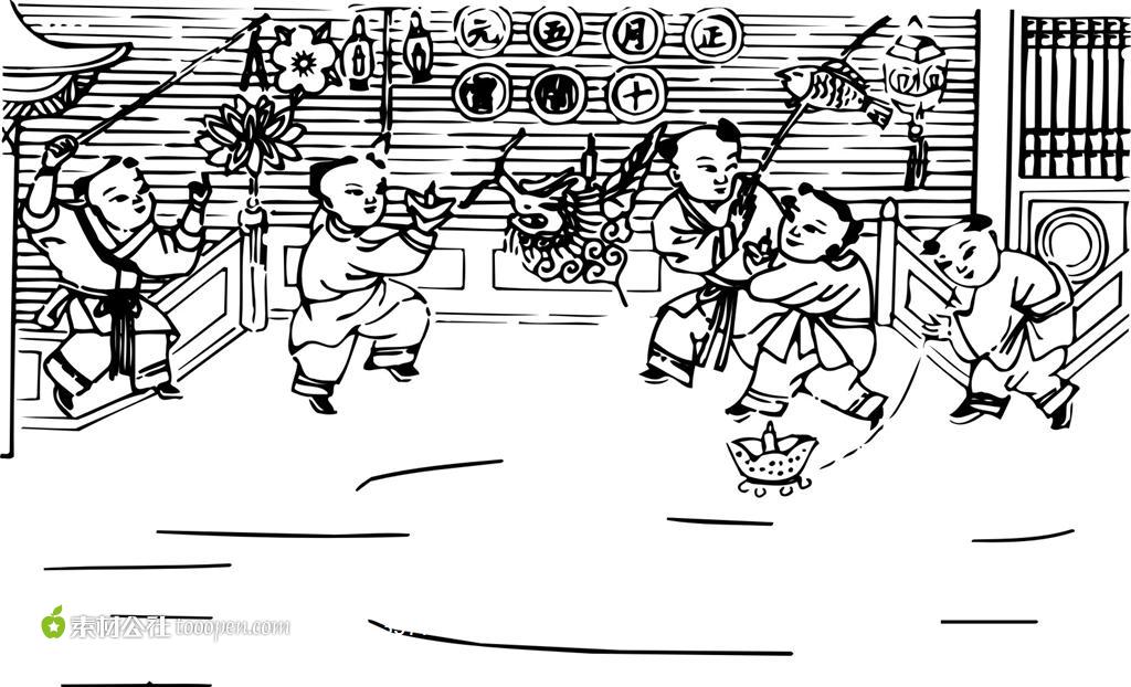 中国传统民俗文化孩童提灯矢量素材