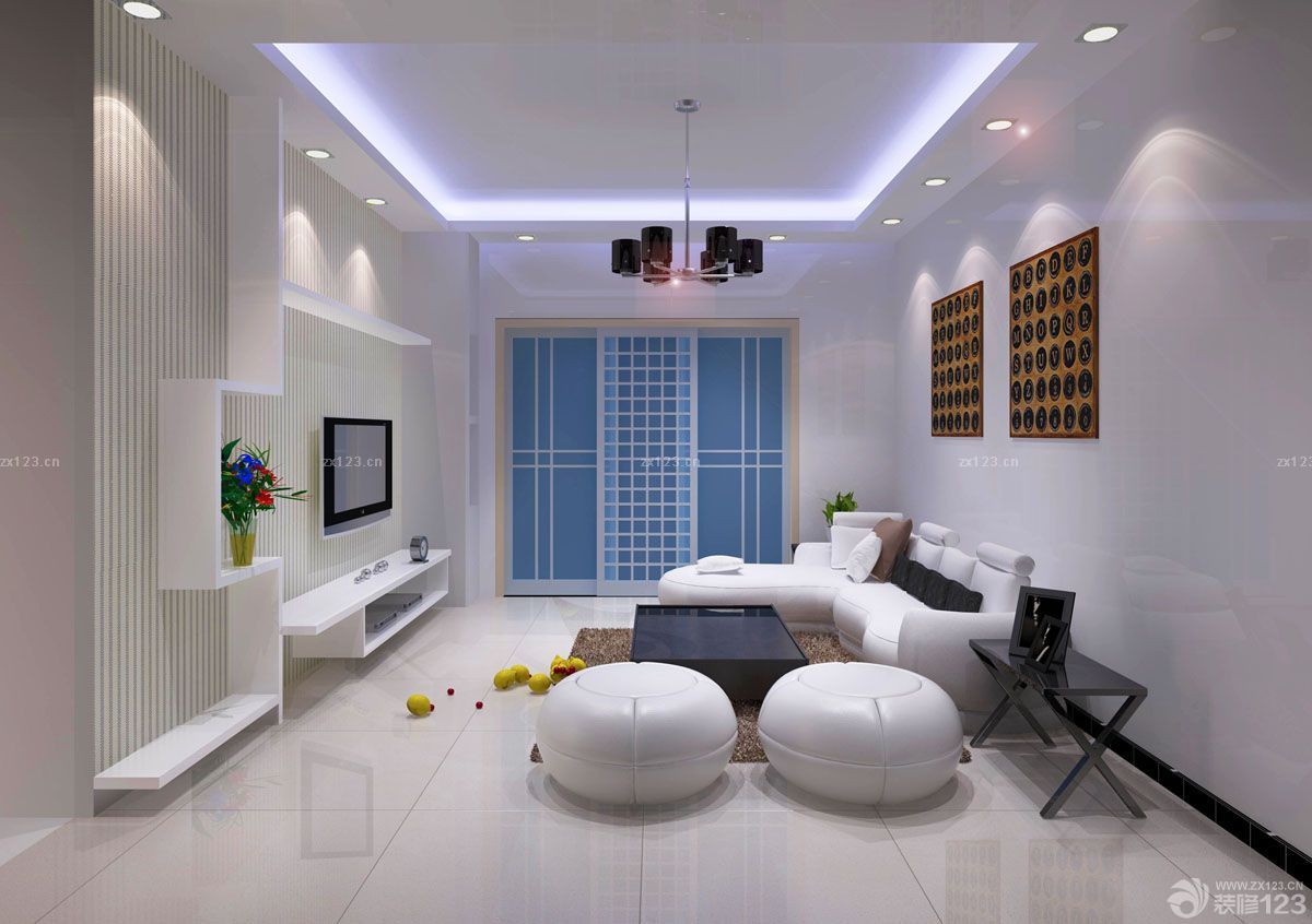 三室两厅客厅白色墙面装修设计效果图片