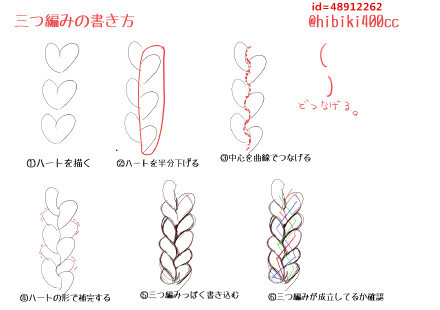 sai资源库# 动漫人物发型麻花辫的不同画法,三股辫设计其实很简单,按