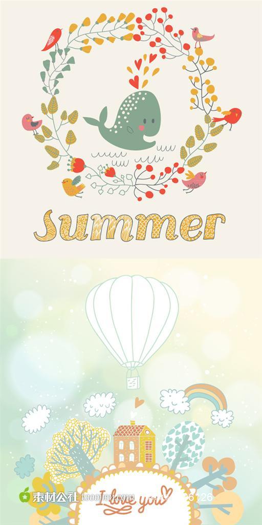 夏季手绘卡通素材背景图