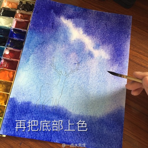 教大家用简单步骤画一幅唯美的星空与鹿的水彩画,看的小编我都心动了