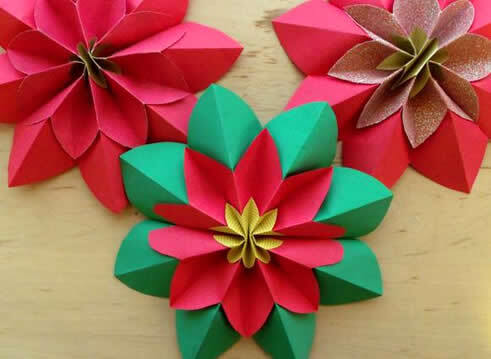 圣诞节折纸花大全之一品红折法视频教程-堆糖